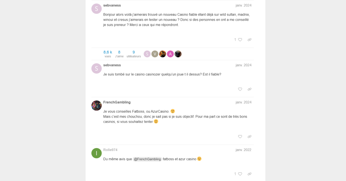 Récapitulatif des témoignages et évaluations de divers utilisateurs
