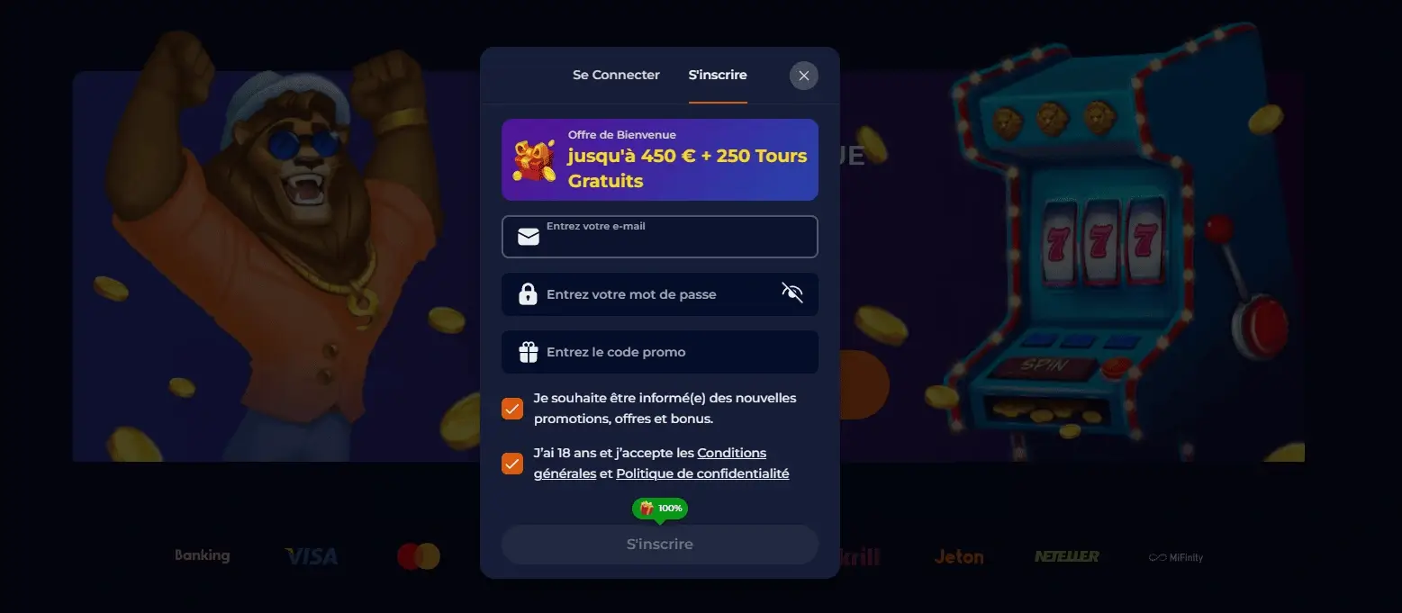 Inscription et connexion à Nine Casino 