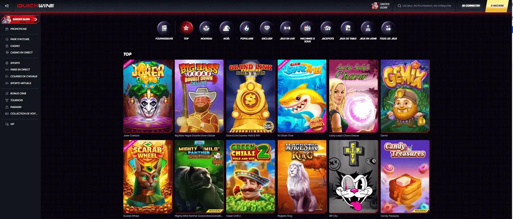 Large sélection de jeux QuickWin Casino