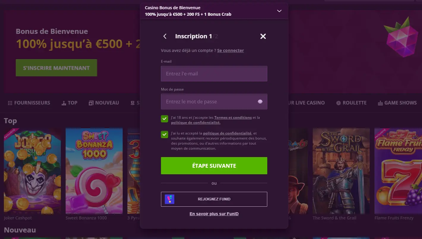 Inscription et connexion au casino Malina