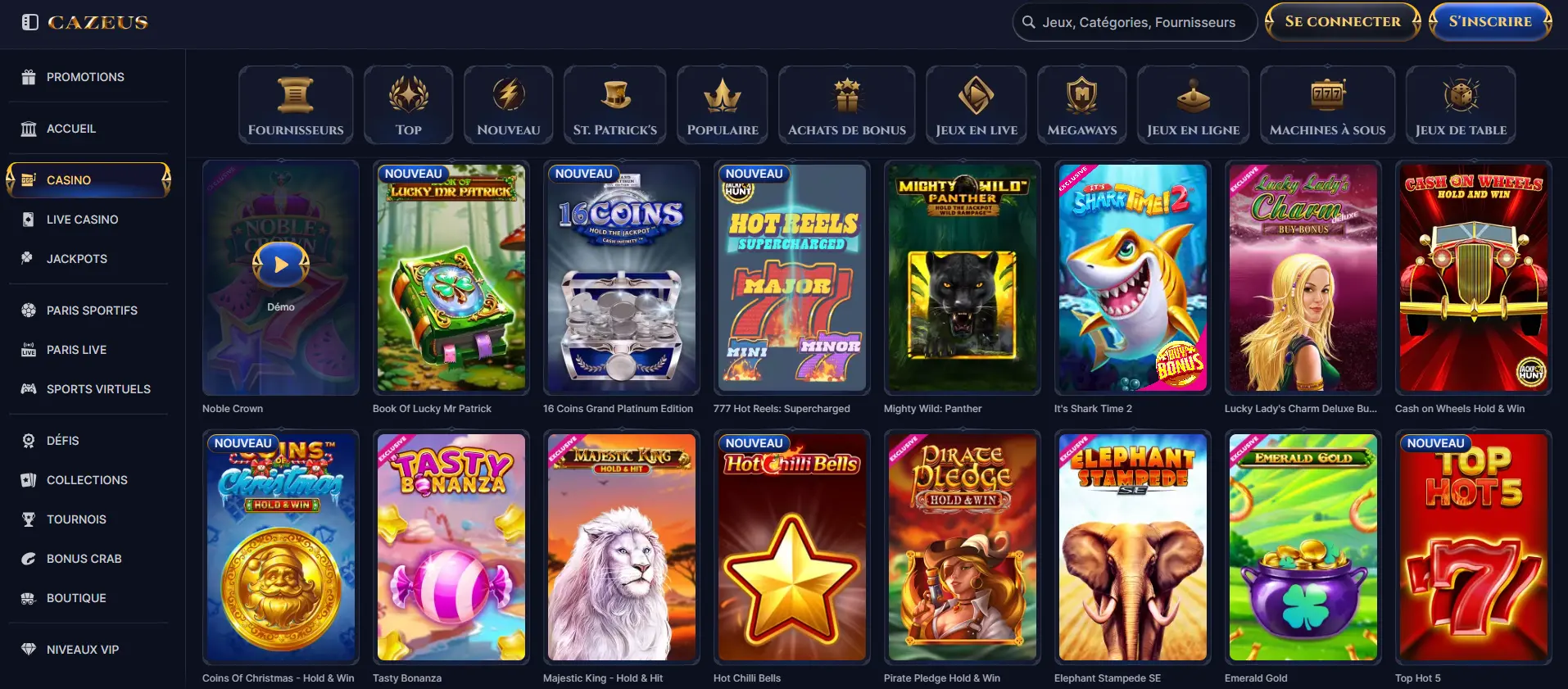 Quels sont les jeux proposés sur Cazeus casino ?