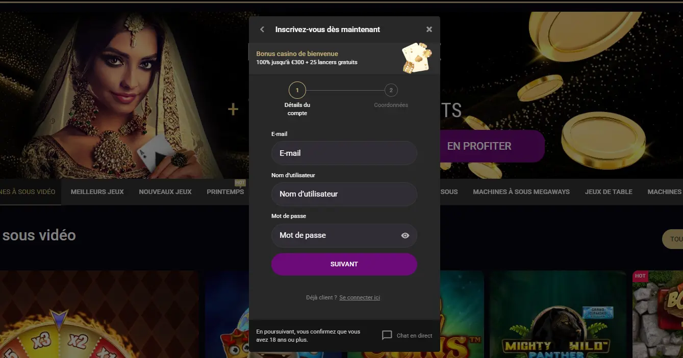 S'inscrire et se connecter à Slotsvil casino