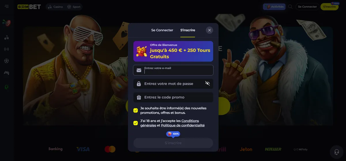 Inscription sur BDMbet Casino