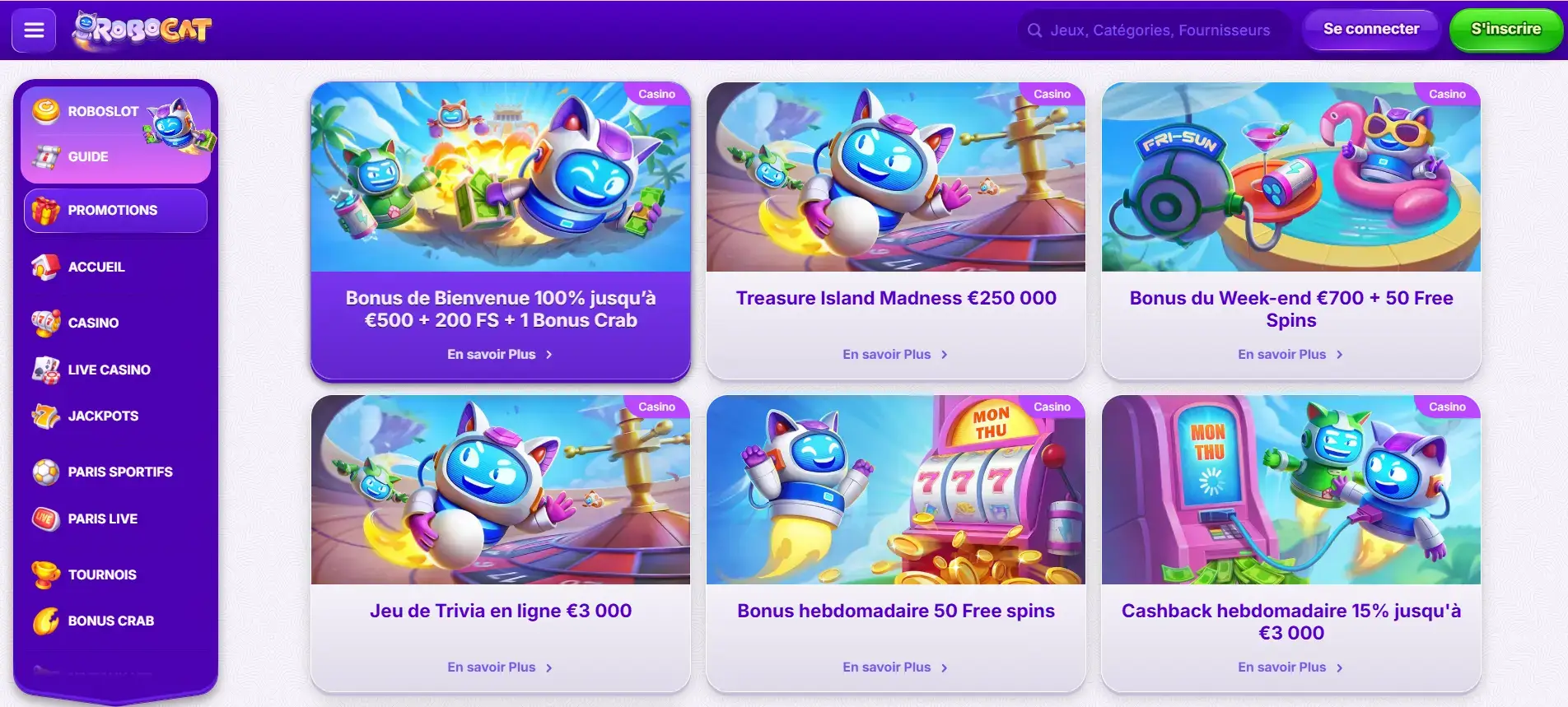 Les bonus et promotions chez Robocat casino