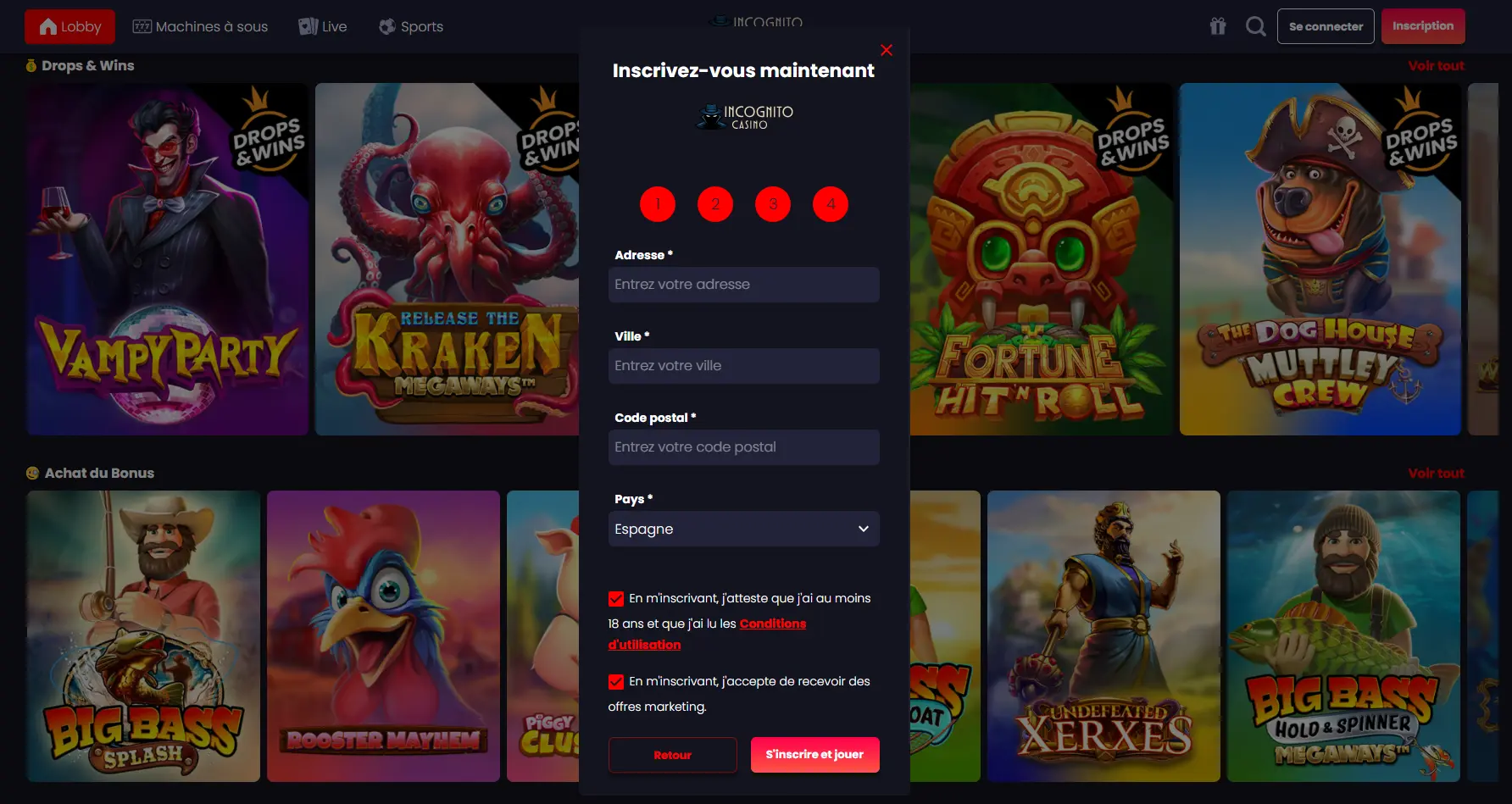 Comment s'inscrire sur Incognito casino ?