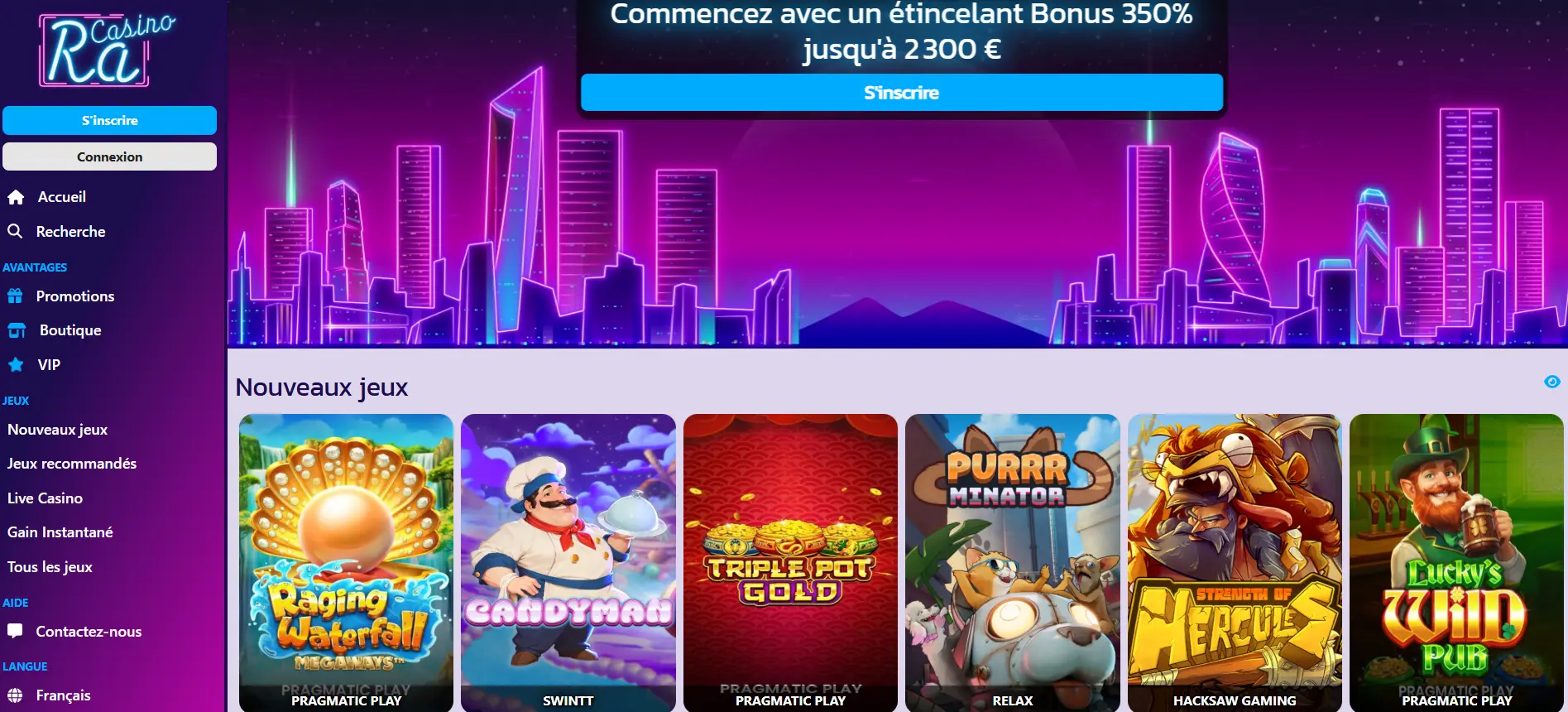 Accès mobile à Ra casino