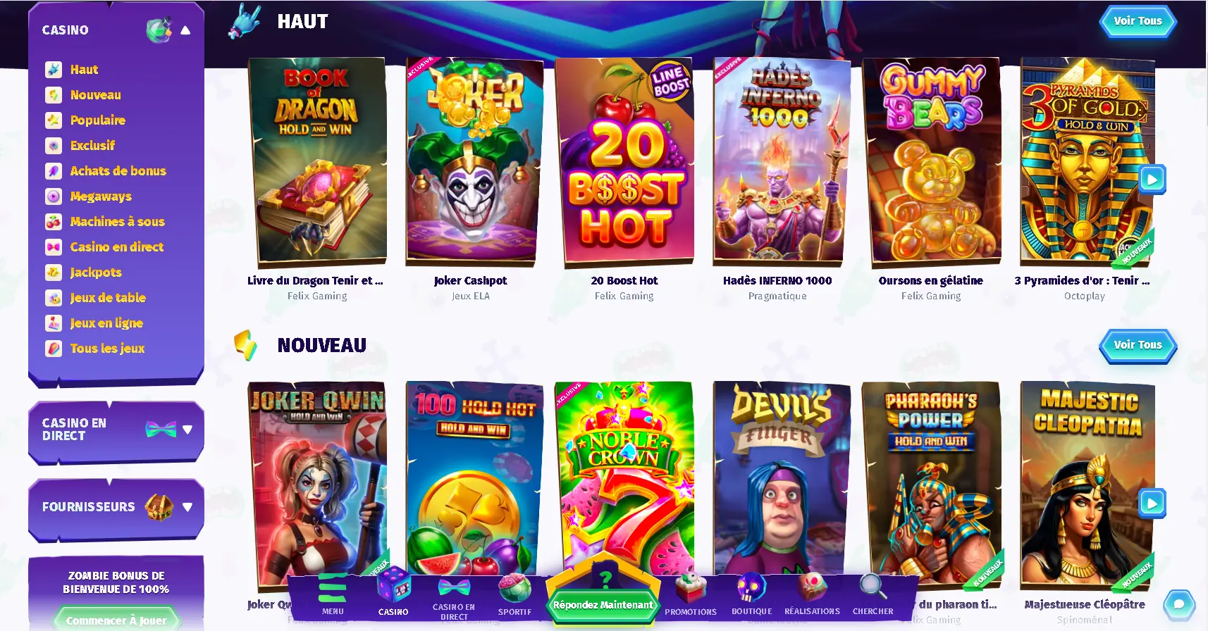 Jeux disponibles sur Casombie casino