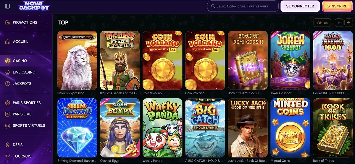 Catalogue de jeux sur Novajackpot