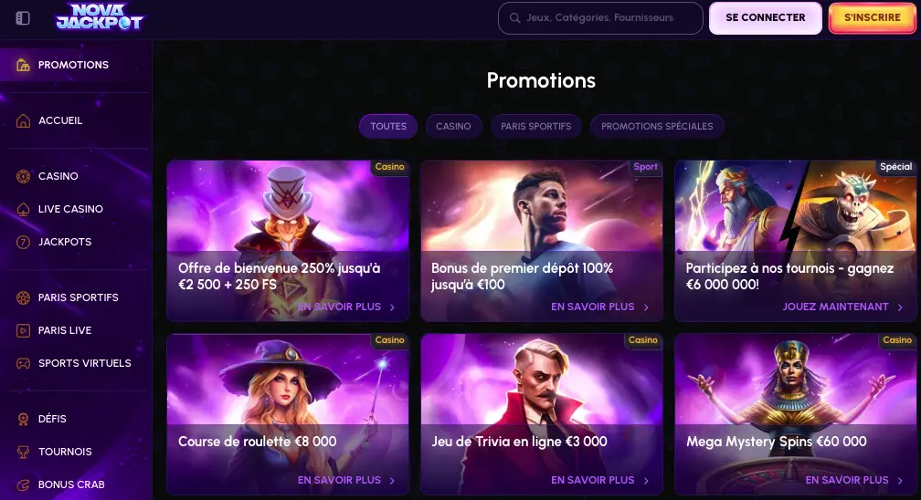 Promotions et programme de fidélité Novajackpot